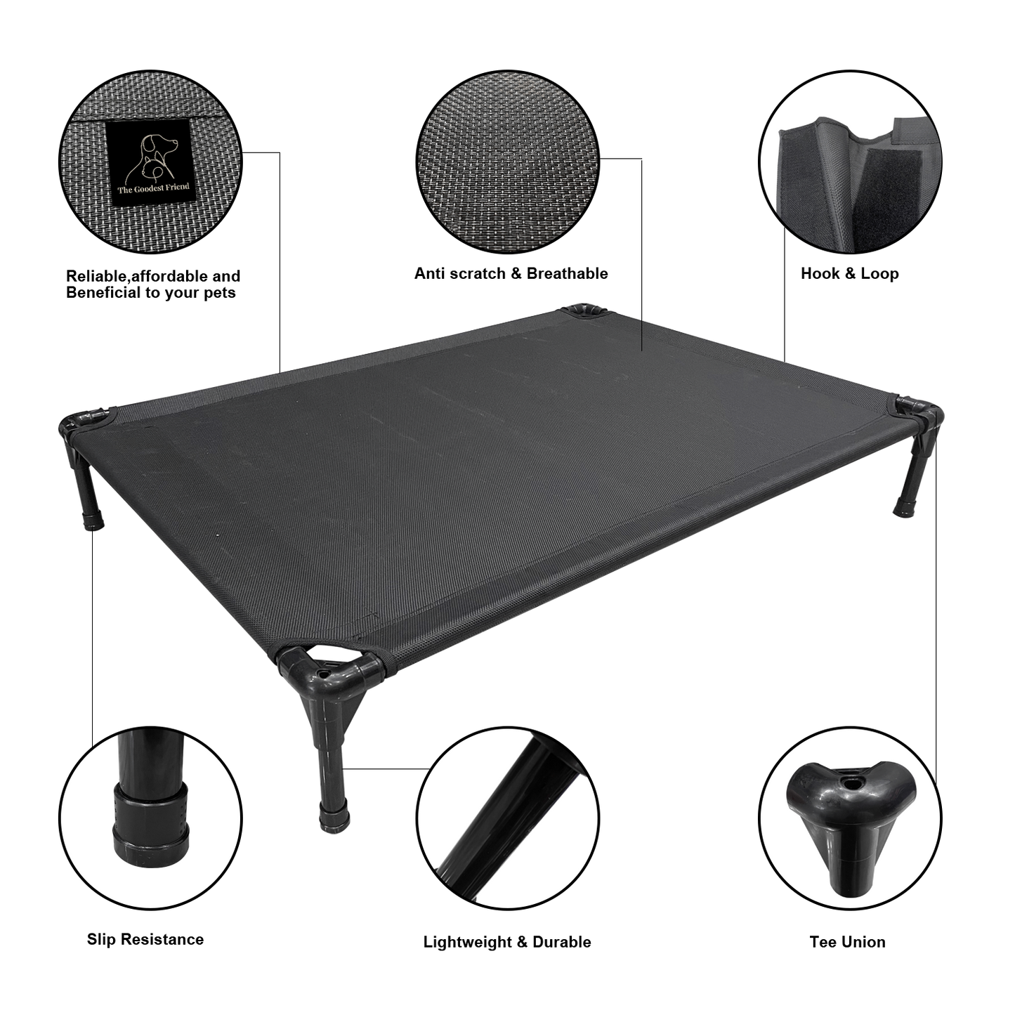 Goodest Friend Premium Cooling Elevated Dog Mesh Bed - Portable Raised Mesh Pet Bed for Indoor & Outdoor