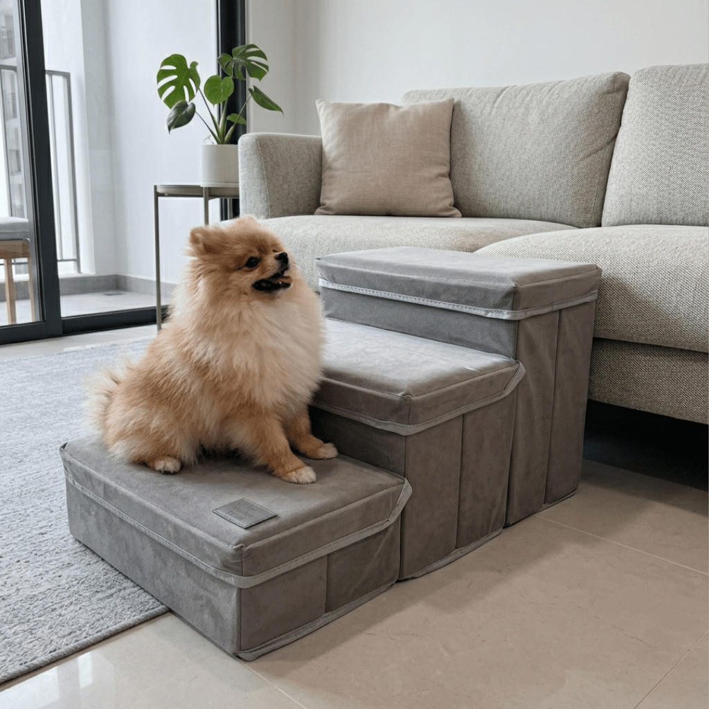 Goodest Friend Pet Stairs with Storage - Foldable Ramp Up Stairs for Easy Access to Sofa & Bed for Dogs & Puppies